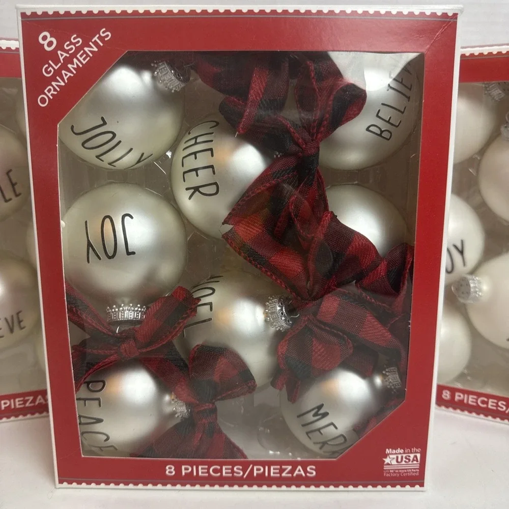 Holiday Time Glass Christmas Ornaments Merry Joy Cheer Noel Jingle‎ Decorations